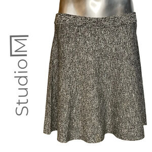 Studio M Knit  Circle Skirt Taupe Black Pull On Skirt with Waistband Medium